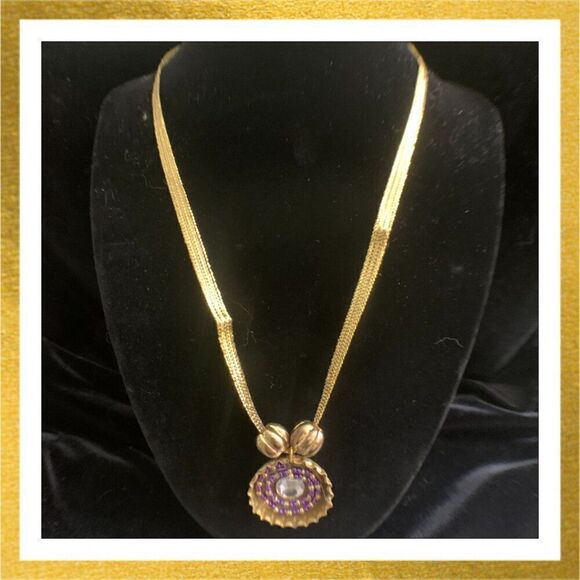 3/$20 Hand Crafted BOTTLE CAP Cabochon RIBBON Gold NECKLACE - Picture 1 of 2